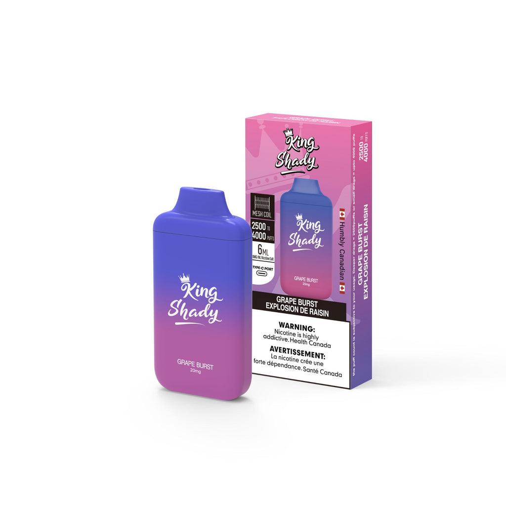 Grape Burst - King Shady Disposable Vape - Powerful and compact design, 4000 puffs, 6mL/20mg, rechargeable, Type-C charging - Vape Cave