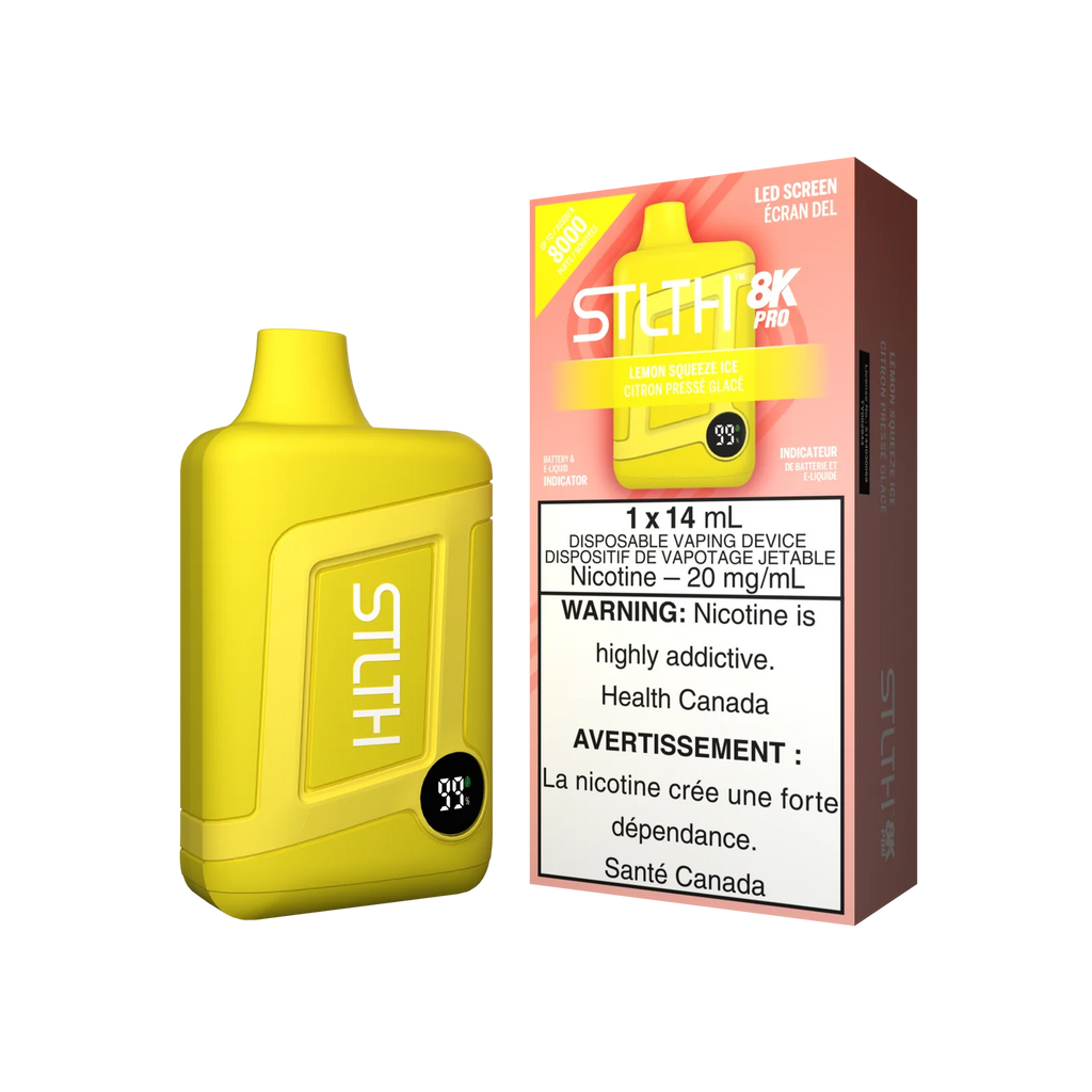 Stlth 8K Pro Lemon Squeeze Ice, refreshing lemon flavor with a cool twist.