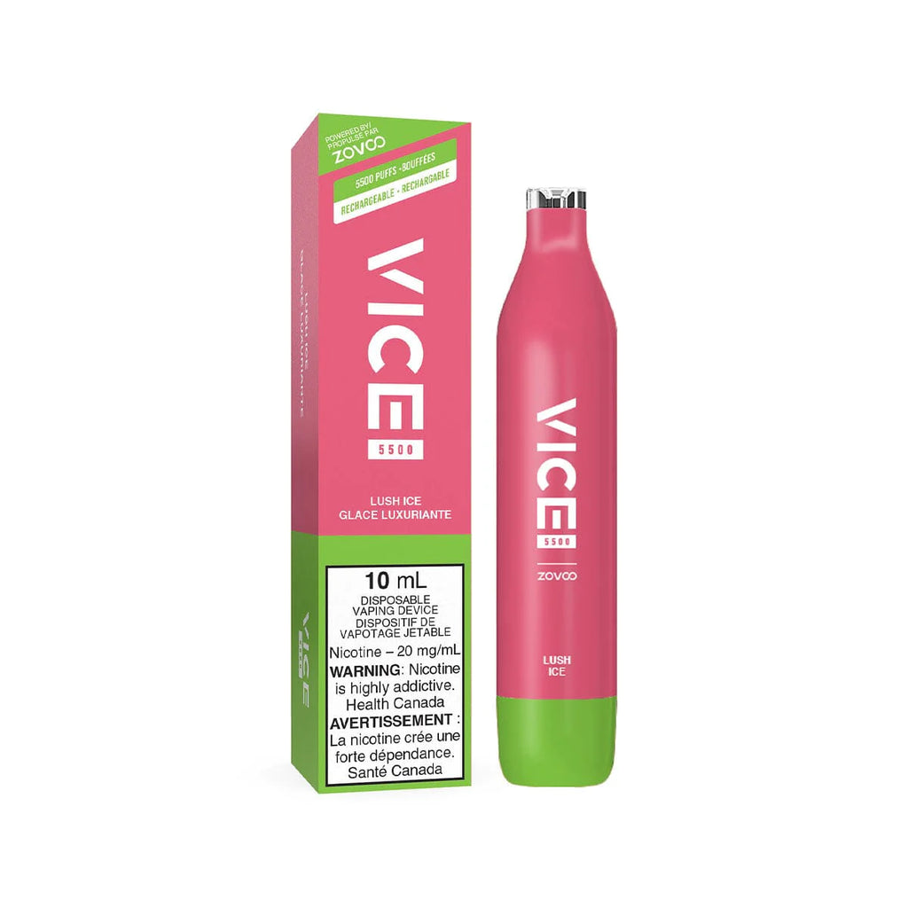 Vice 5500 Rechargeable Disposable Vape - Lush Ice - Sleek design, up to 5500 puffs, 1000mAh battery, 10ml/20mg e-liquid capacity, USB-C rechargeable, mesh coil - Vape Cave