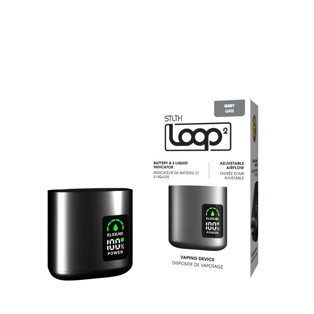 Stlth Loop 2 Device in Grey Color, featuring battery percentage display and precise airflow control.