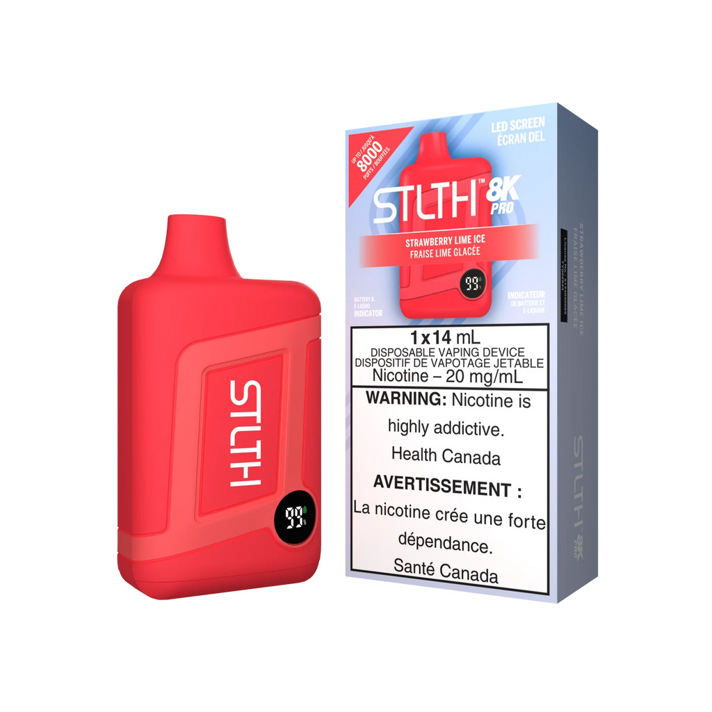 Stlth 8K Pro Strawberry Lime Ice, sweet strawberry with zesty lime and a cool exhale.