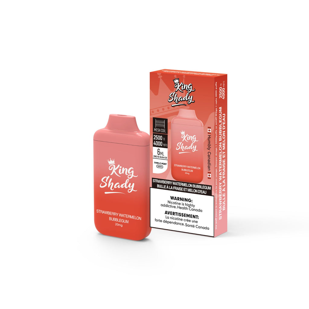 Strawberry Watermelon Bubblegum - King Shady Disposable Vape - Powerful and compact design, 4000 puffs, 6mL/20mg, rechargeable, Type-C charging - Vape Cave