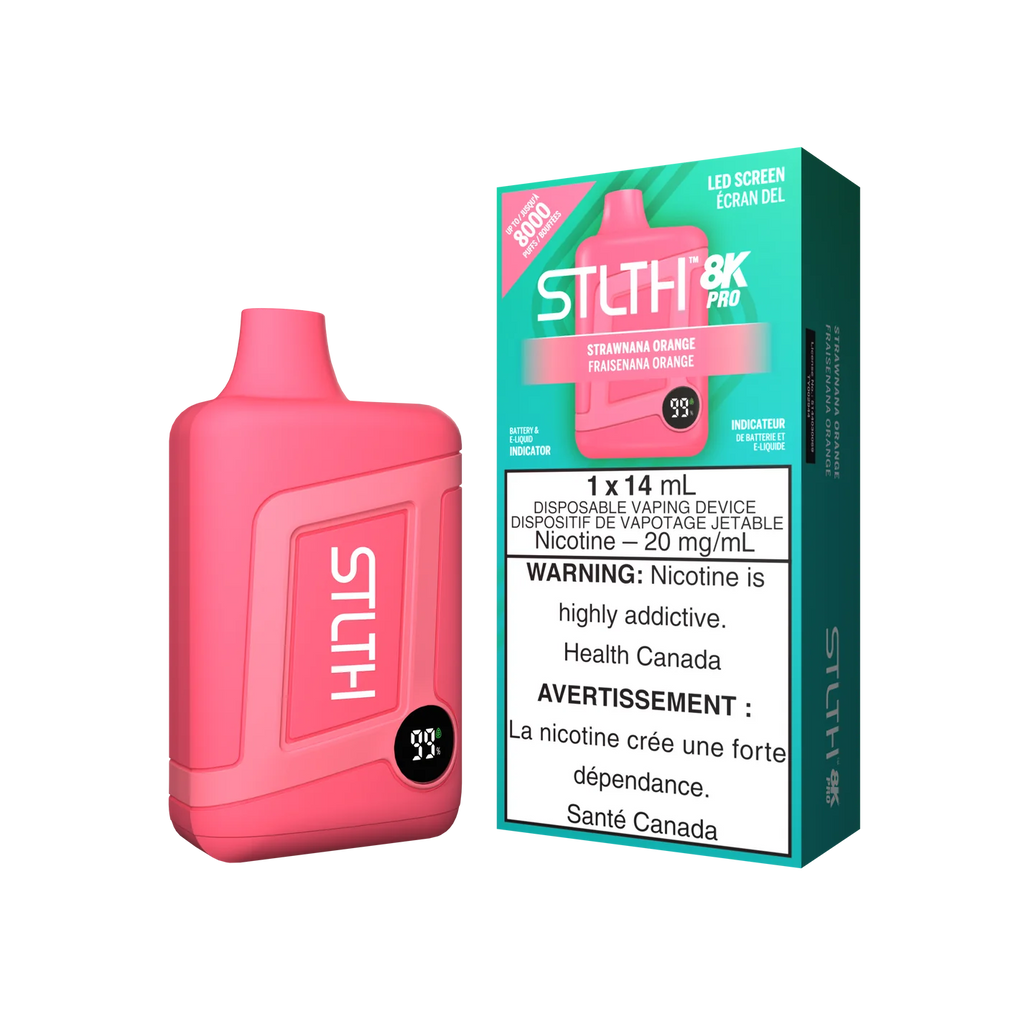 Stlth 8K Pro Strawnana Orange, blend of strawberry, banana, and orange flavors.