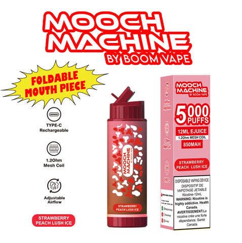 Strawberry Peach Lush Ice - Mooch Machine 5000 Puffs Disposable Vape - Up to 5000 puffs, 12ml e-liquid capacity, 2% nicotine concentration, 850mAh battery - Vape Cave